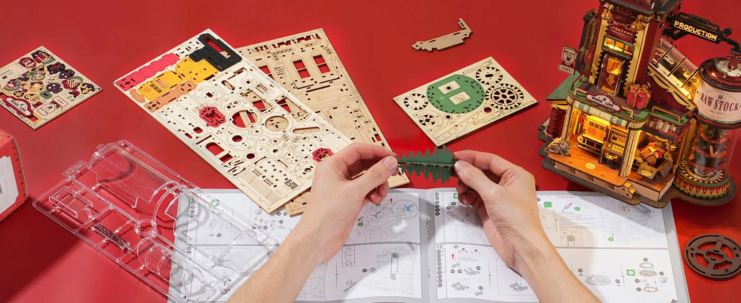 Robotime Rokr Wooden Music Box Christmas Dream Gift Factory 3D Wooden Puzzles Wooden Model Kits Build Best Gifts for Kids Adults Ho HoVerra