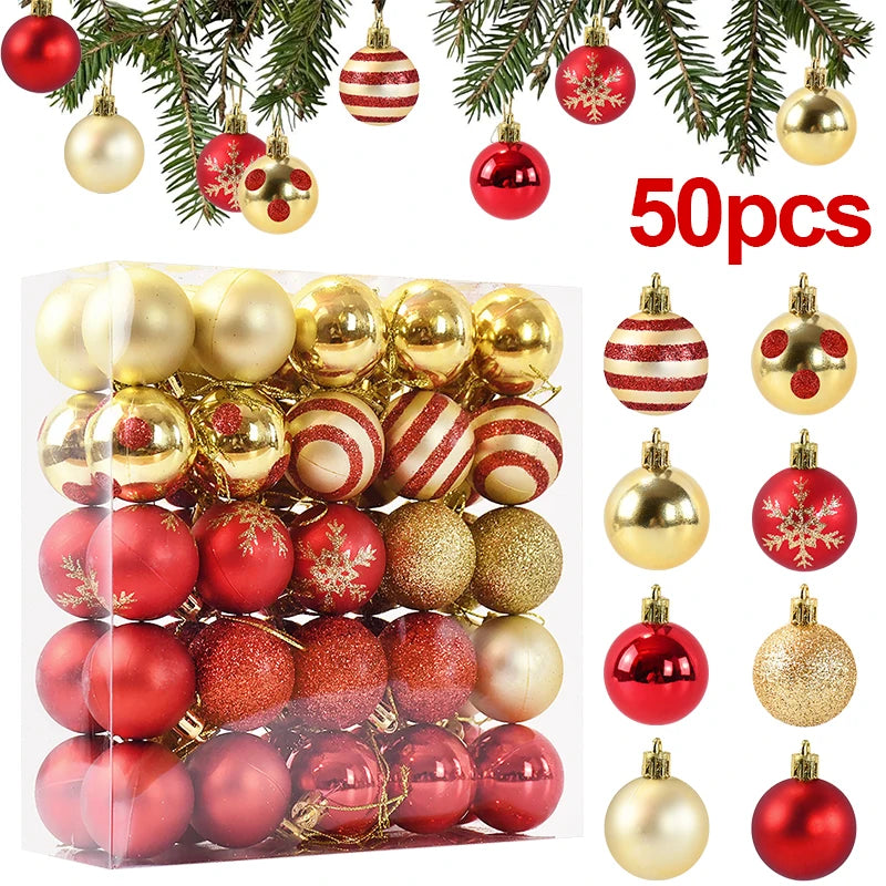 50Pcs/box Christmas Tree Balls Ornament Red Gold Hanging Bauble Pendant 2025 Christmas Decoration for Home 2026 New Year Gifts Ho HoVerra