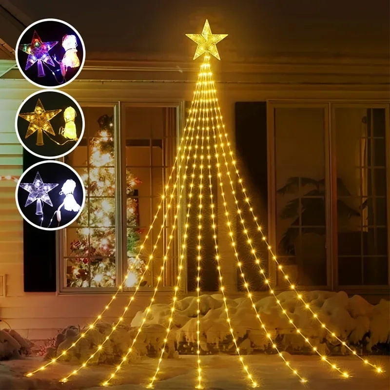 LED Christmas Waterfall Fairy String Light with Topper Star Christmas Tree Decoration 2025 for Home Navidad Natal New Year 2026 Ho HoVerra