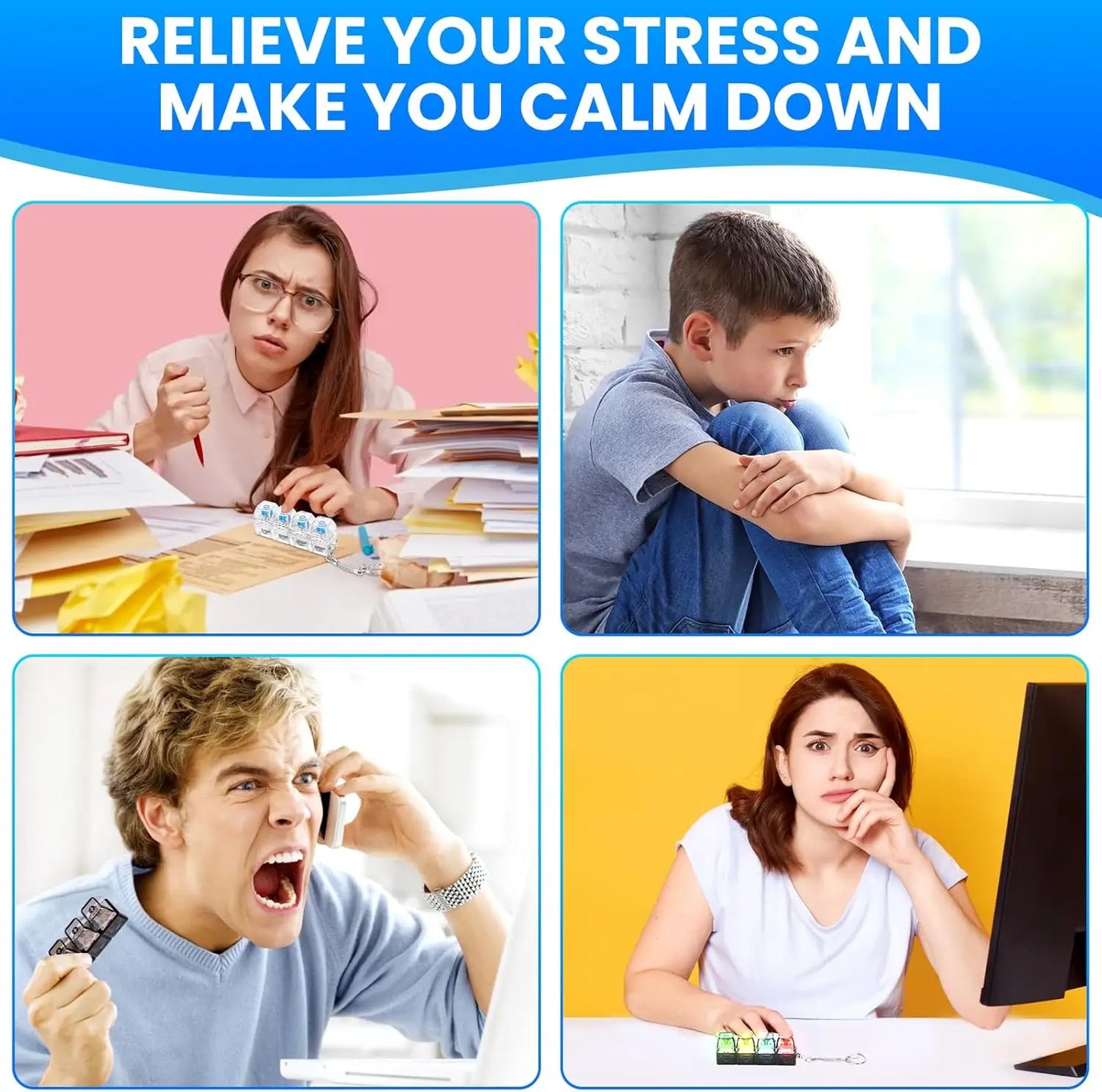 4 Keys Keyboard Fidget Toy Keychain Stress Relief Clicker Fidget Keyboard with LED, Squeeze Toy Crystal Transparent Bag Charm  Ho HoVerra