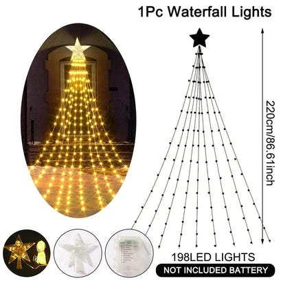 LED Christmas Waterfall Fairy String Light with Topper Star Christmas Tree Decoration 2025 for Home Navidad Natal New Year 2026  Ho HoVerra