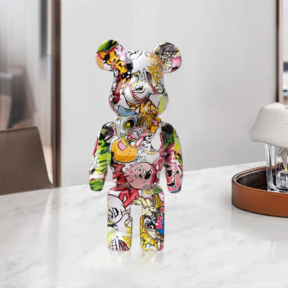 27cm/10Inches Graffiti Bear Figurine Home Decor Animal Abstract Ornament Storage Money Jar Modern Room Sculpture Table Decor  Ho HoVerra