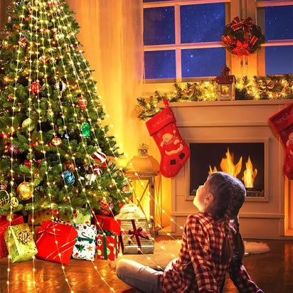 LED Christmas Waterfall Fairy String Light with Topper Star Christmas Tree Decoration 2025 for Home Navidad Natal New Year 2026  Ho HoVerra