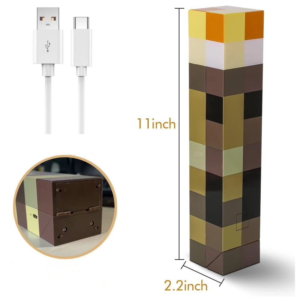 MC Game Brownstone Torch Lamp Figure 4Colors LED Night Light Bedroom Decorative Table Lamp USB Charging with Buckle Kids Toy Gif  Ho HoVerra