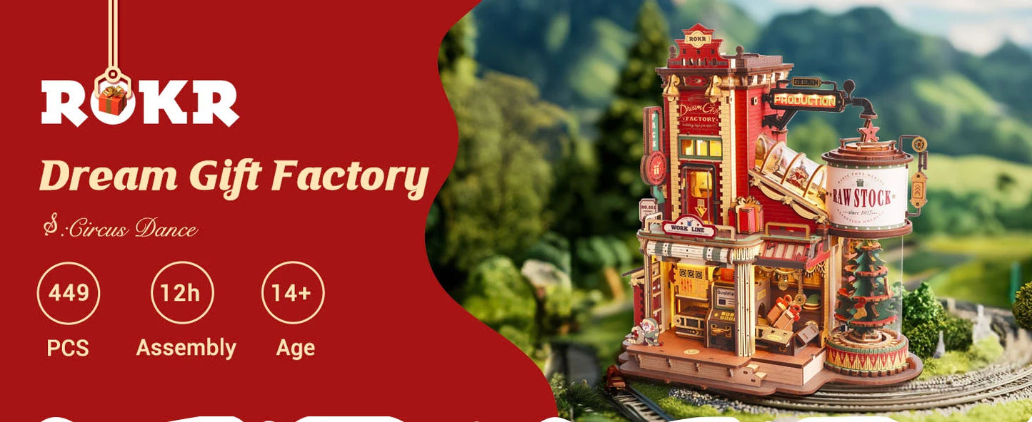 Robotime Rokr Wooden Music Box Christmas Dream Gift Factory 3D Wooden Puzzles Wooden Model Kits Build Best Gifts for Kids Adults  Ho HoVerra