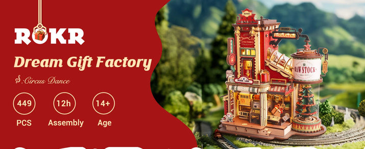 Robotime Rokr Wooden Music Box Christmas Dream Gift Factory 3D Wooden Puzzles Wooden Model Kits Build Best Gifts for Kids Adults  Ho HoVerra