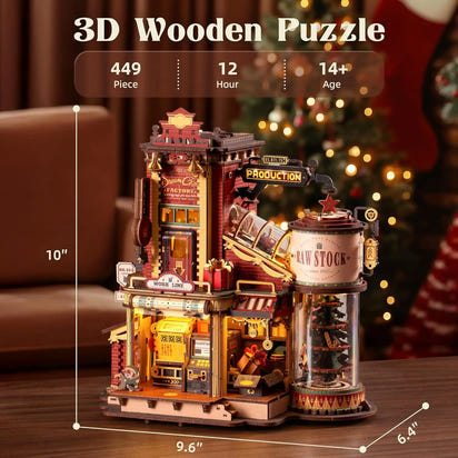 Robotime Rokr Wooden Music Box Christmas Dream Gift Factory 3D Wooden Puzzles Wooden Model Kits Build Best Gifts for Kids Adults  Ho HoVerra
