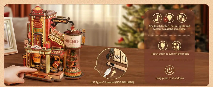 Robotime Rokr Wooden Music Box Christmas Dream Gift Factory 3D Wooden Puzzles Wooden Model Kits Build Best Gifts for Kids Adults  Ho HoVerra