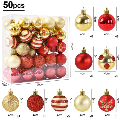 50Pcs/box Christmas Tree Balls Ornament Red Gold Hanging Bauble Pendant 2025 Christmas Decoration for Home 2026 New Year Gifts  Ho HoVerra