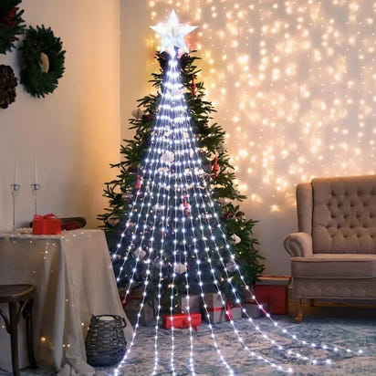 LED Christmas Waterfall Fairy String Light with Topper Star Christmas Tree Decoration 2025 for Home Navidad Natal New Year 2026  Ho HoVerra