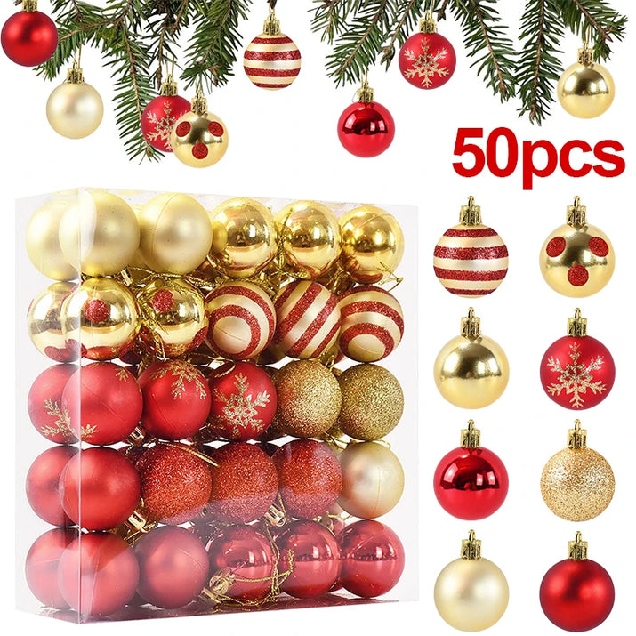 50Pcs/box Christmas Tree Balls Ornament Red Gold Hanging Bauble Pendant 2025 Christmas Decoration for Home 2026 New Year Gifts  Ho HoVerra