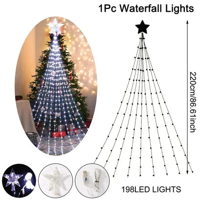 LED Christmas Waterfall Fairy String Light with Topper Star Christmas Tree Decoration 2025 for Home Navidad Natal New Year 2026  Ho HoVerra