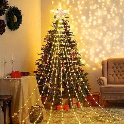 LED Christmas Waterfall Fairy String Light with Topper Star Christmas Tree Decoration 2025 for Home Navidad Natal New Year 2026  Ho HoVerra