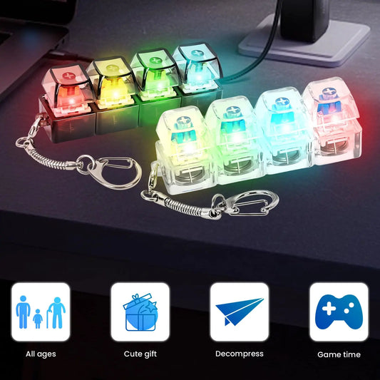 4 Keys Keyboard Fidget Toy Keychain Stress Relief Clicker Fidget Keyboard with LED, Squeeze Toy Crystal Transparent Bag Charm  Ho HoVerra