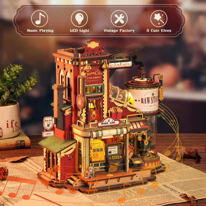 Robotime Rokr Wooden Music Box Christmas Dream Gift Factory 3D Wooden Puzzles Wooden Model Kits Build Best Gifts for Kids Adults  Ho HoVerra