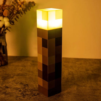 MC Game Brownstone Torch Lamp Figure 4Colors LED Night Light Bedroom Decorative Table Lamp USB Charging with Buckle Kids Toy Gif  Ho HoVerra