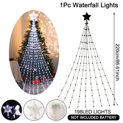 LED Christmas Waterfall Fairy String Light with Topper Star Christmas Tree Decoration 2025 for Home Navidad Natal New Year 2026  Ho HoVerra