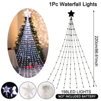 LED Christmas Waterfall Fairy String Light with Topper Star Christmas Tree Decoration 2025 for Home Navidad Natal New Year 2026  Ho HoVerra